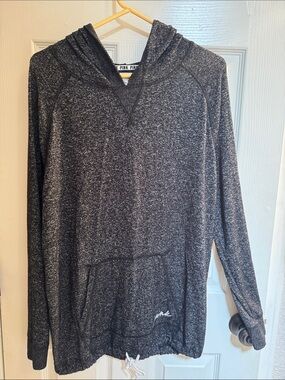 PINK Victoria's Secret Black Heathered Logo Trim Hooded Top